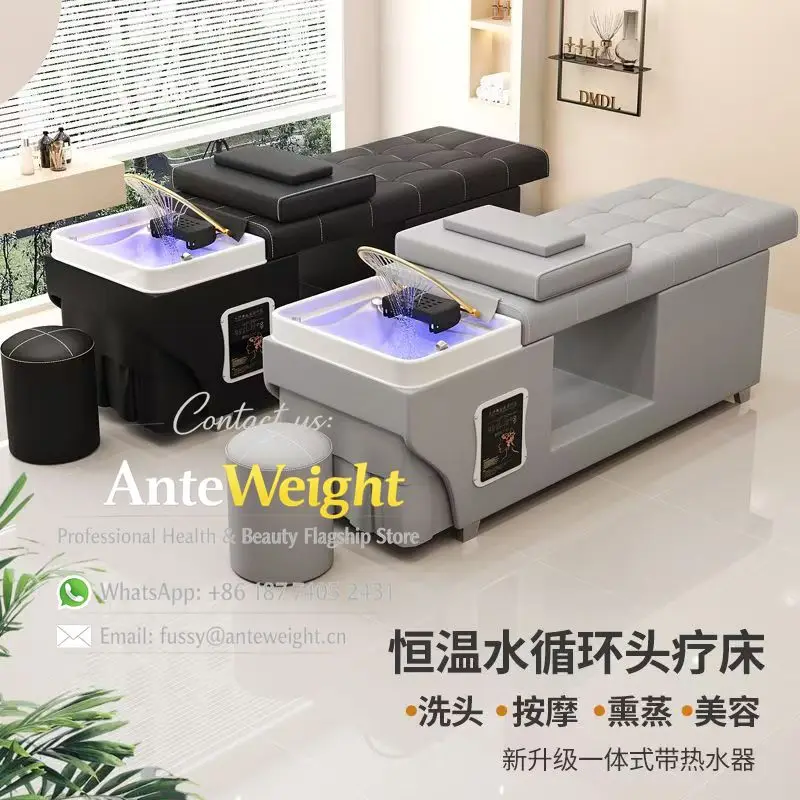 Thai Full Recline Shampoo Bed with Heater, Water Circulation & Steam for Scalp Therapy | Professional Salon Head Spa Unit