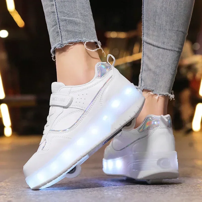 Two Wheels Children Luminous Glowing Sneakers Boys Girls Led Light Roller Skate Shoes Kids Led Shoes USB Charging