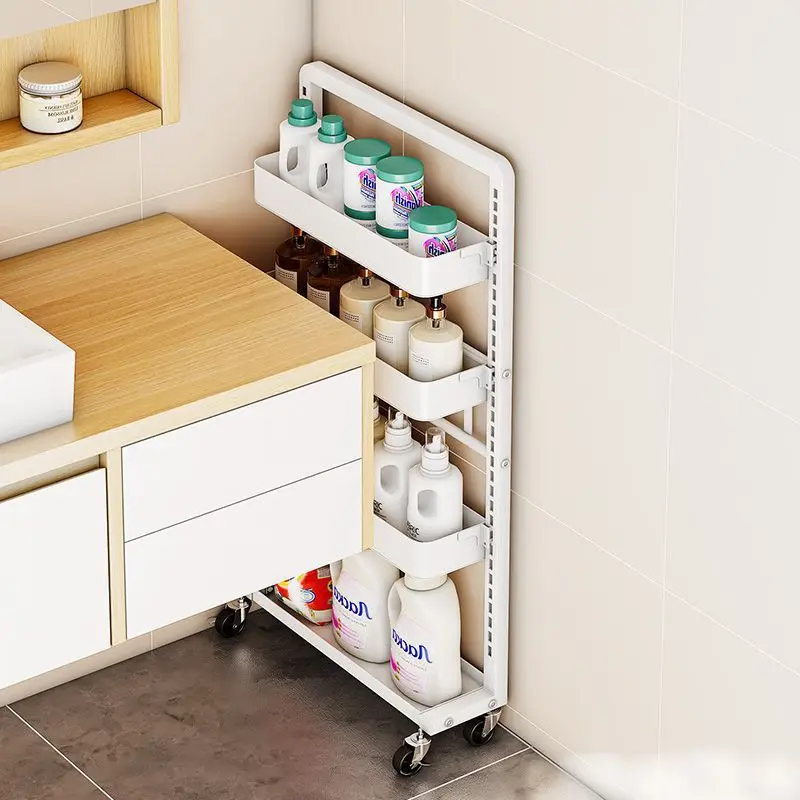

Carbon steel paint narrow slot rack, refrigerator gap rack, bathroom trolley, kitchen crack storage , cream wind