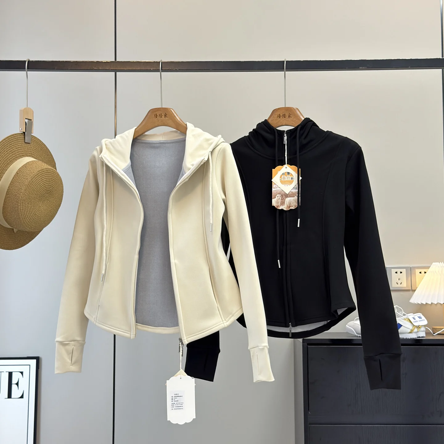 

aphene Warm Slim Fit ort Jaet Double-sided Fce Zipper Closure Casual Sle Women's Coat Sli Hooded Outerwear