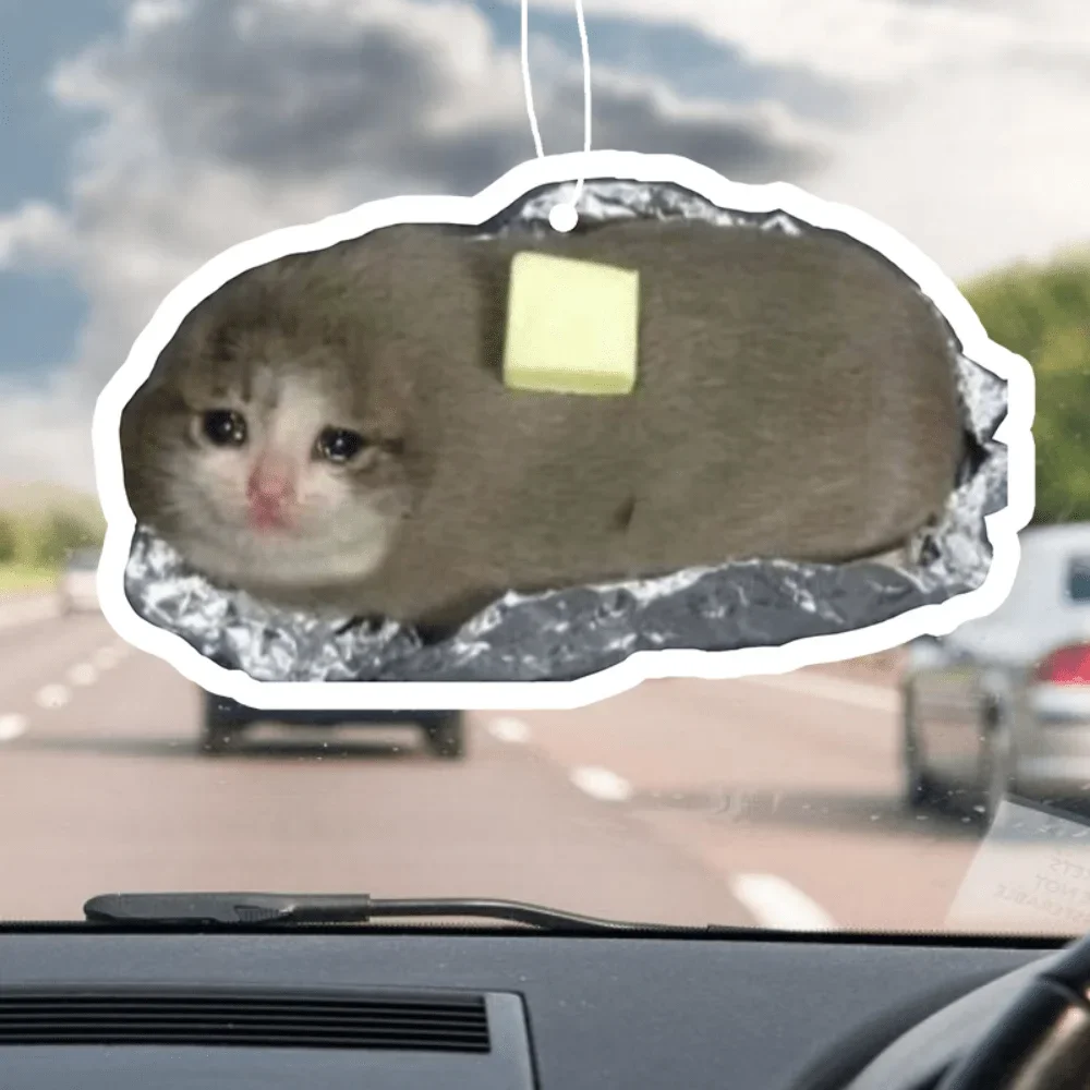 Gebrannter Katzen-Auto-Duftaufhänger – Folienverpackung, Humor-Design, hängende Spiegelentlüftung, anhaltender Duft