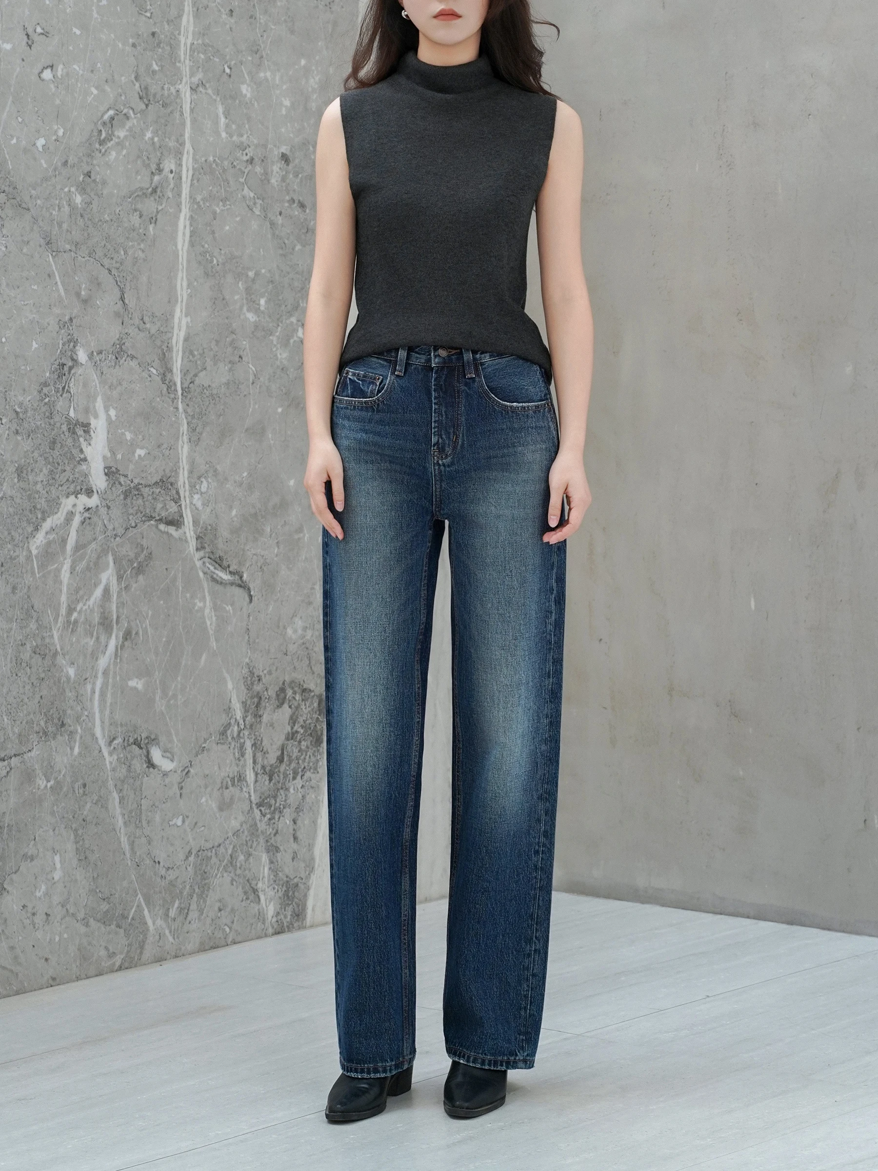 

High Waist Wide Leg Jeans Retro Waed Loose Straight Cut Versatile Denim Pants for Women Casual Sle Medium Soft Cotton