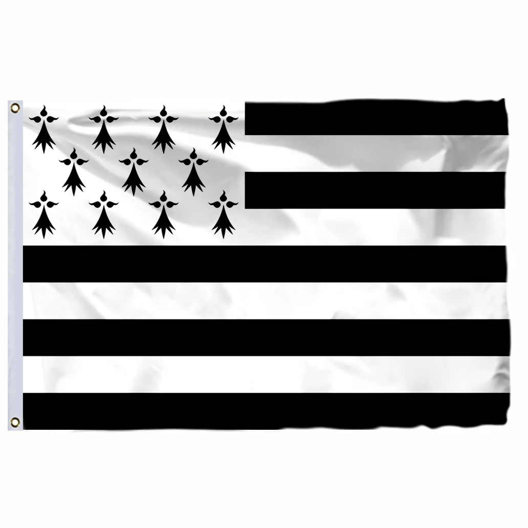 French Brittany Flag 90X150CM 3X5FT 100D Polyester Double Stitched High Quality Banner Ensign 21x14cm 2x3ft