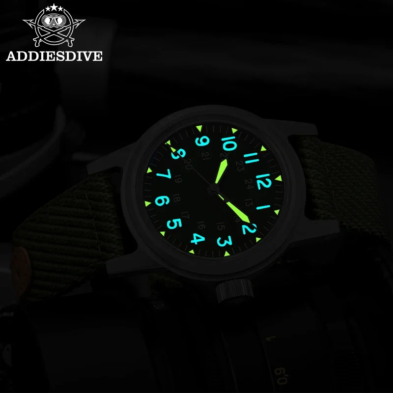 Addiesdive relógio masculino 36mm k1 vidro mineral nh35 relógios automáticos para homem à prova dwaterproof água 20bar bgw9 relógio esportivo luminoso ad2088