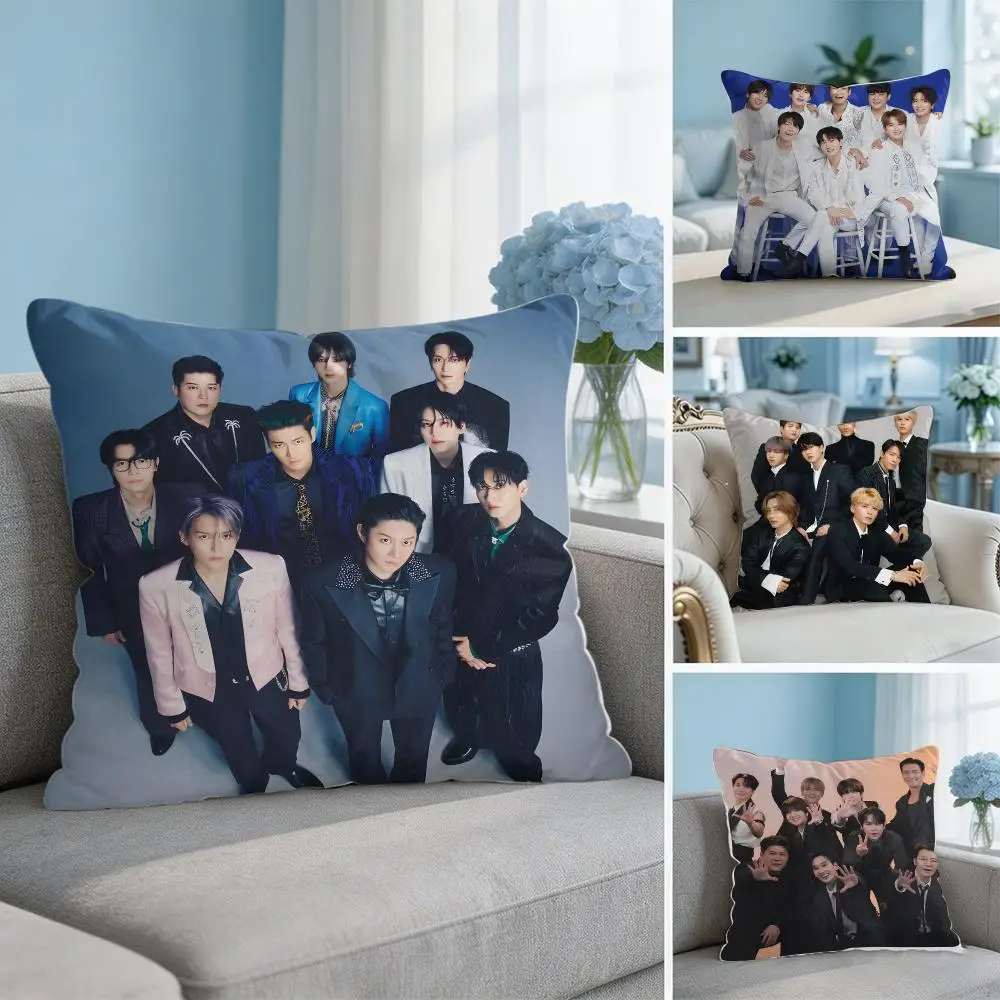 Kpop Band S-Super Junior Cushion Cover Soft Short Plush Throw Pillow Cover Hidden Zipper Cutecore Sofa Bedroom Home Decor