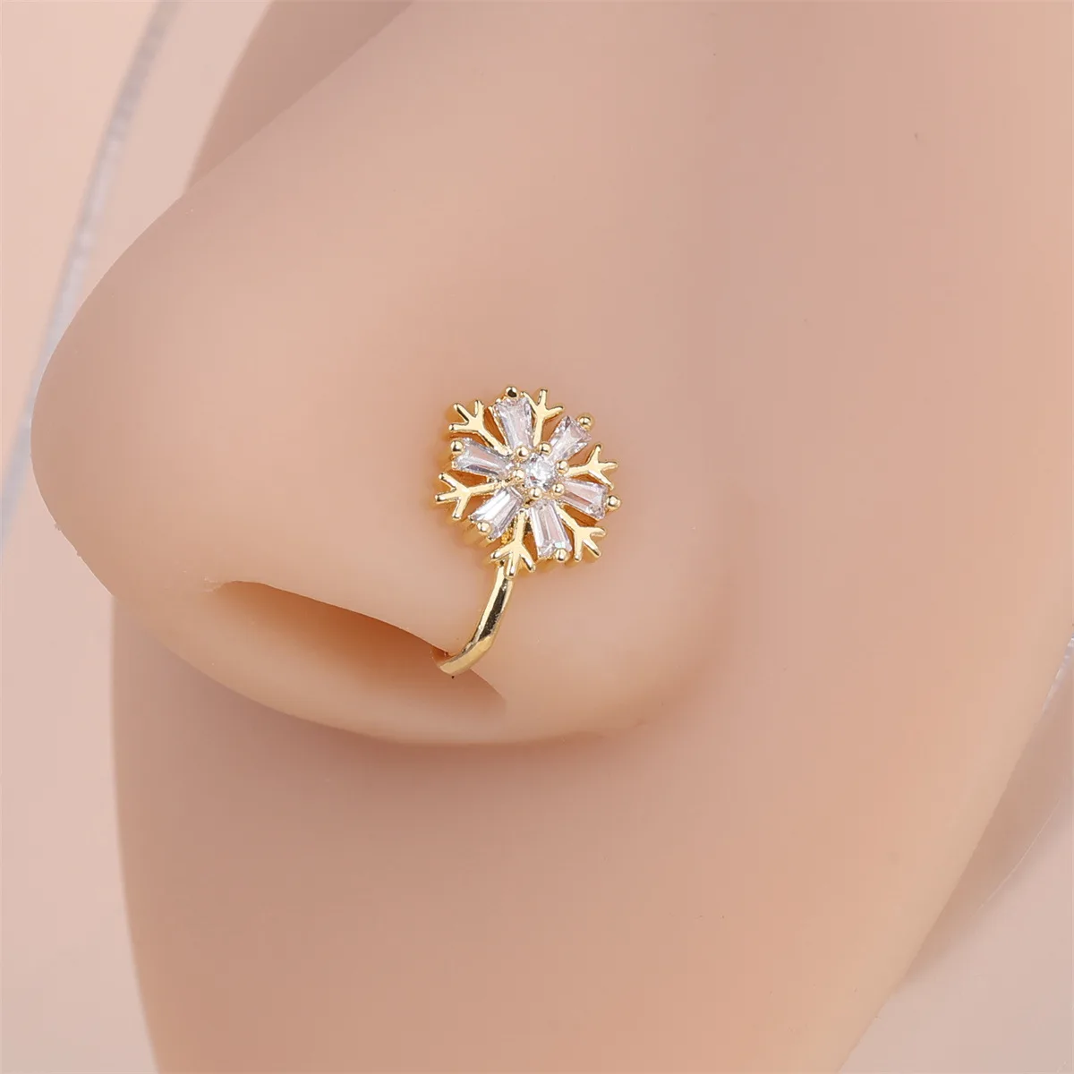 1pc Doppel Blume Charme Kein Piercing Kupfer Intarsien Zirkon U-förmigen Nase Clip Gefälschte Nase Ring Weibliche Kein piercing Piercing Schmuck – Detail 8