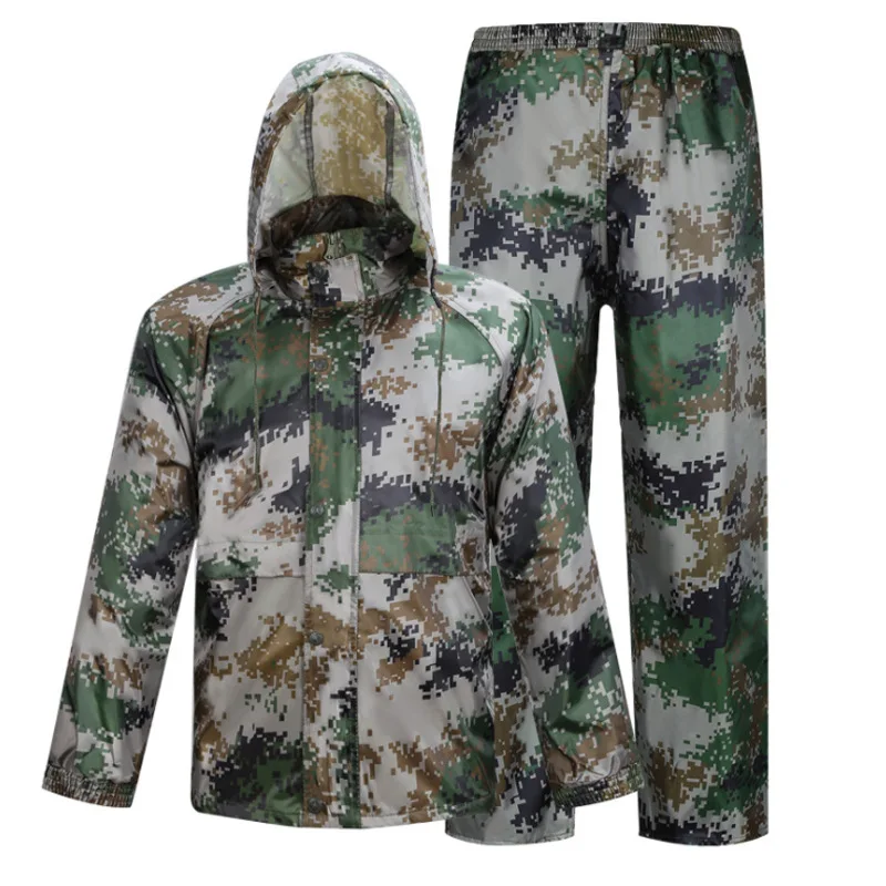 

Men's Outdoor Jungle Camouflage Poncho Raincoat Set Thickened Waterproof Oxford Cloth Rainproof Travel Split Rain Pants