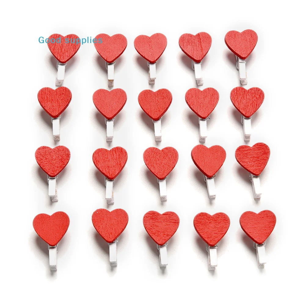 nimble20 Pcs Stylish Wooden Red Love Heart Pegs Photo Paper Clips Wedding Decor Craft Red peach heart clipobject
