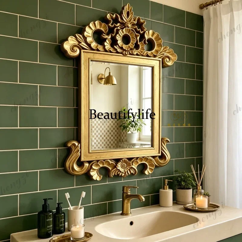 f178 French retro special-shaped makeup mirror luxury bathroom mirror wall-mounted European living room decorative mirror