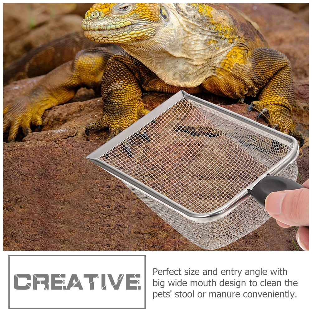 

2pcs Stainless Steel Sand Shovel Reptile Litter Scoop Wide Mouth Sifting Design Durable Pet Poop Clean Tool Reusable Litter