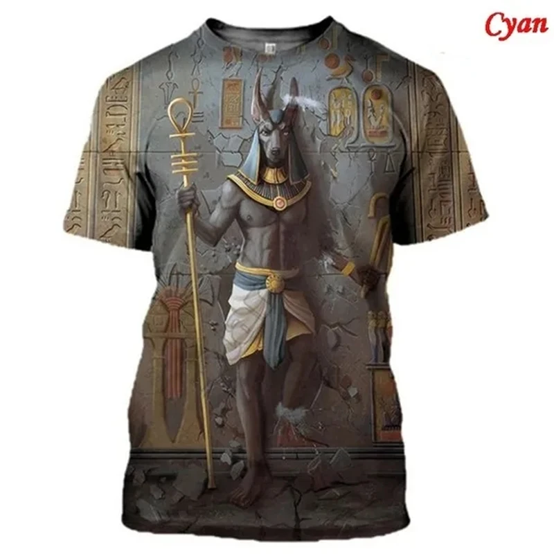 Personality Ancient Egyptian Anubis 3D Printed T Shirt Mens Womens Vintage T-shirts Tops Streetwear Apparel Trendy Unisex Tees