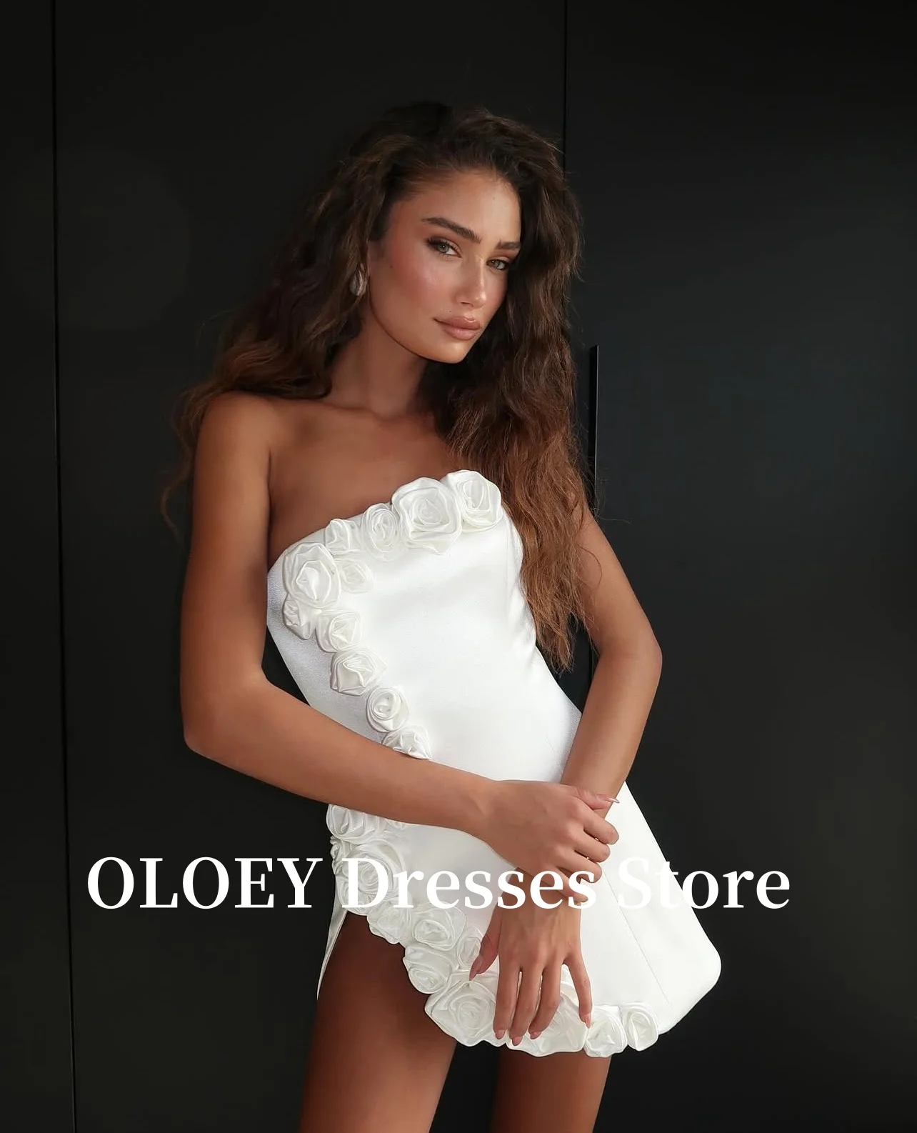 

OLOEY Princess Mini Short Wedding Party Dresses 3D Flowers Dubai Arabic Women Bride Gowns Robe de mariage Cocktail Customized