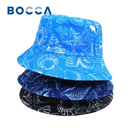 Bocca Cartoon Shell Bucket Hat Coral Starfish Printing Pattern Fisherman Hats Reversible Panama Cap Men Women Outdoor New Style