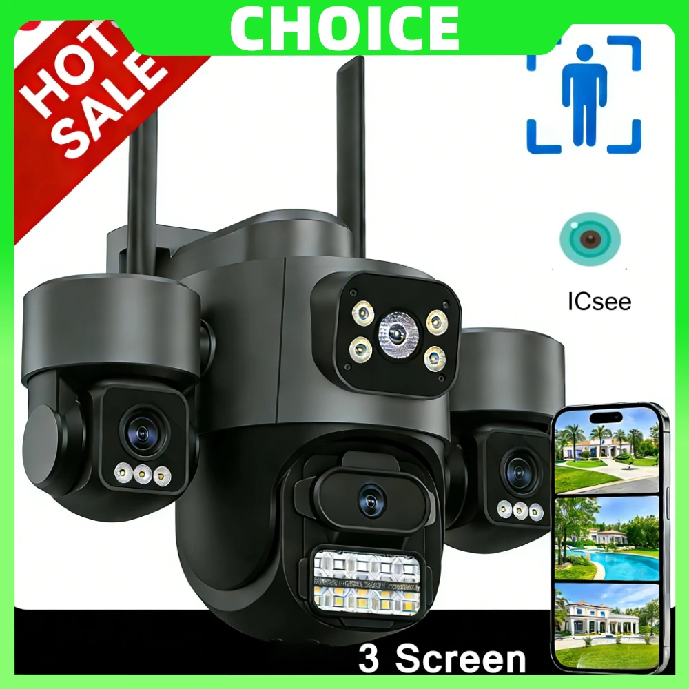 ICsee 15MP 3 Screen Security Camera Triple-Lens Wide-Angle Monitor Two Way Audio Onvif WiFi Cam XMEYE
