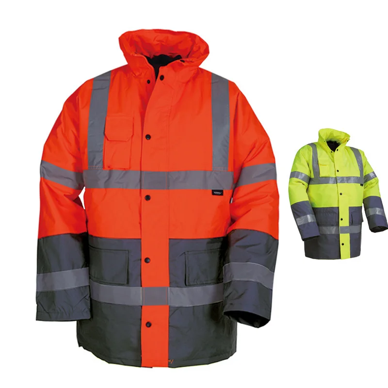 EN471 ANSI/SEA 107 Hi Vis Jacket Winter Waterproof Safety Parka With Reflective Tape Orange Safety Clothing Workwear