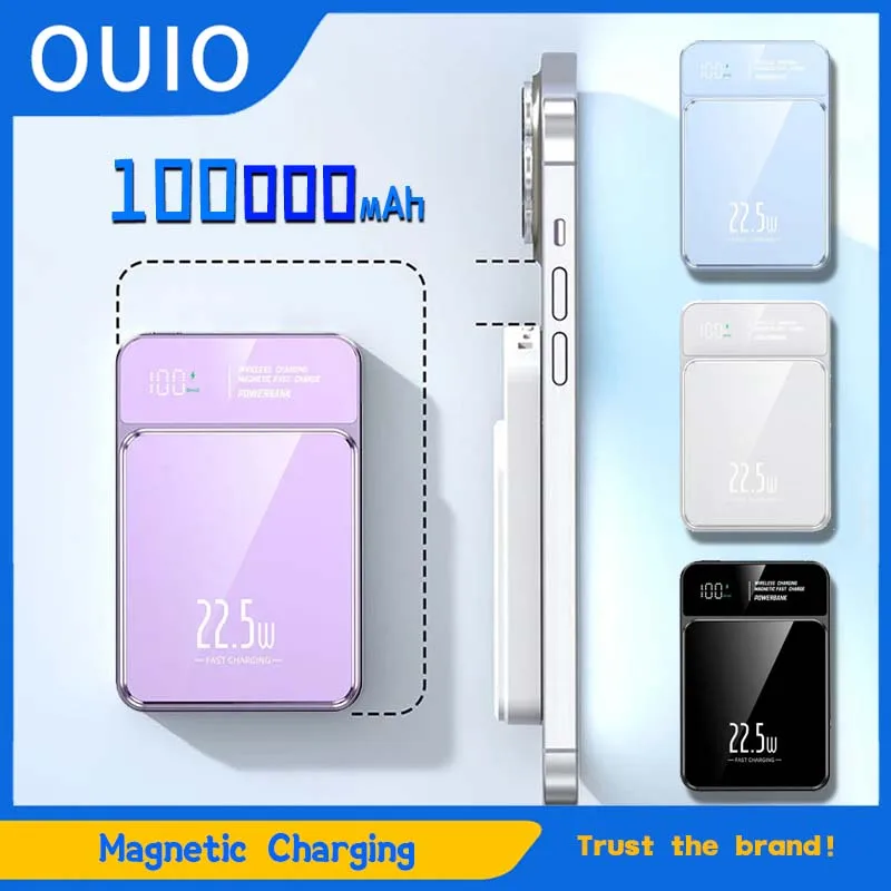 

100000mAh PowerBank Magnético Qi Carregador Sem Fio Magsafe 22.5w Carregamento Super Rápido Powerbank Para Iphone Samsung Xiaomi