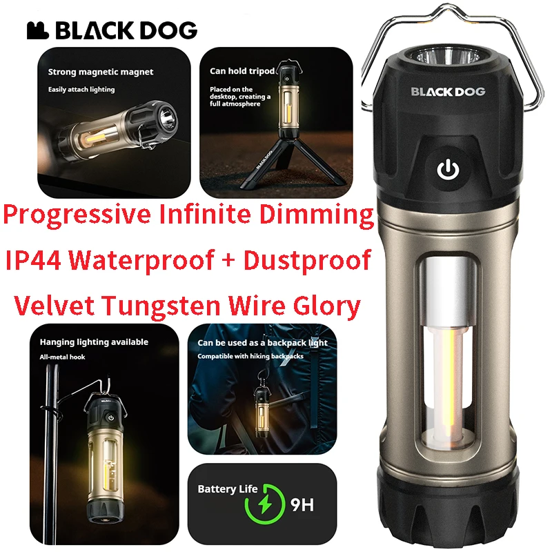 

Naturehike BLACKDOG Leitu - Тактический фонарь для кемпинга IP44, водонепроницаемый, пылезащитный, переключатель одним щелчком мыши, бархатный вольфрамовый провод, мягкий свет Gr