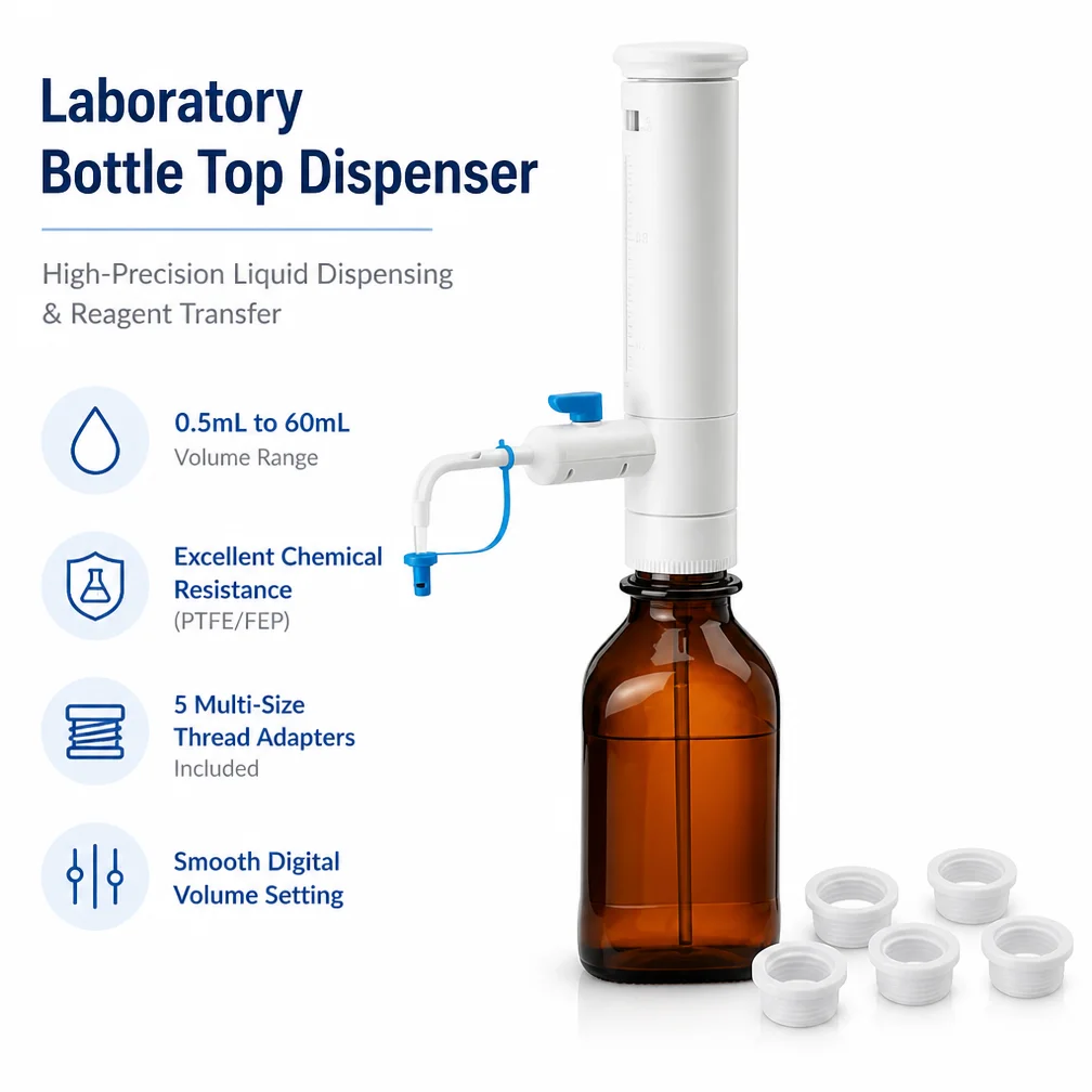 WEIAI 10-60mL Adjustable Bottle Top Dispenser Laboratory Liquid Dispenser Economical Manual Reagent Dispenser Set Without Bottle