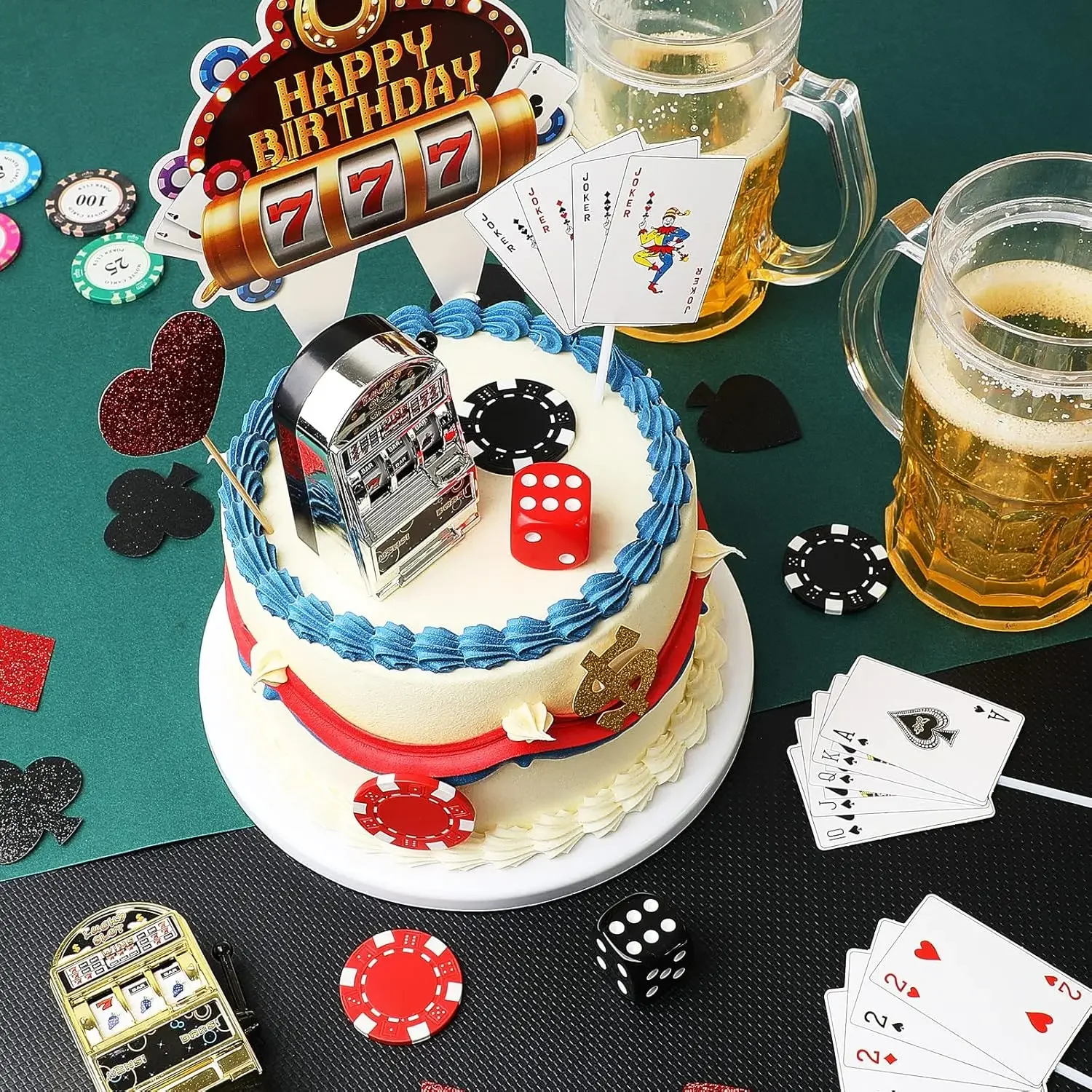 Casino Kuchen Dekor Set mit Mini Spielzeug Slot Maschine Poker Cupcake Topper für Las Vegas Casino Nacht Thema Geburtstag Party Dekor – Detail 6