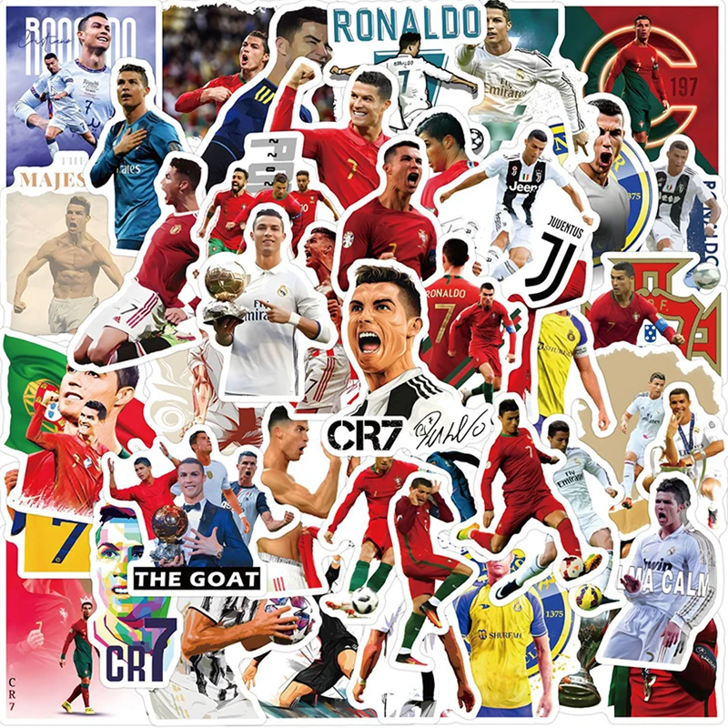 Futebol Estrela DIY Graffiti adesivos, adesivo impermeável, decoração do partido Cristiano Ronaldo, copo de água, escudo do telefone, 50pcs