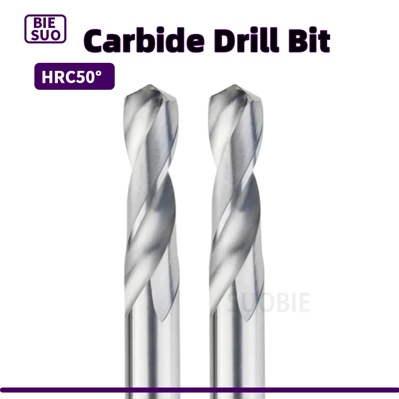 BIESUO HRC50° Tungsten Carbide Drills Flute Metal Drill Bits For Hard Metalworking CNC Lathe Steel Drilling Tool 0.5-20.0mm