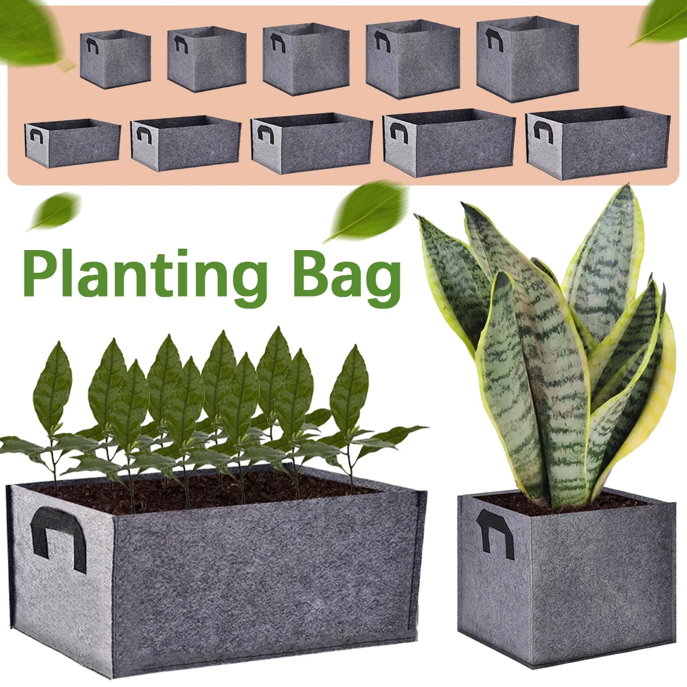 Felt Plant Strong Grow Bags Rectangular Nonwoven Fabric Flowers Potting Container Package of Growth Planter Pouch with Handles