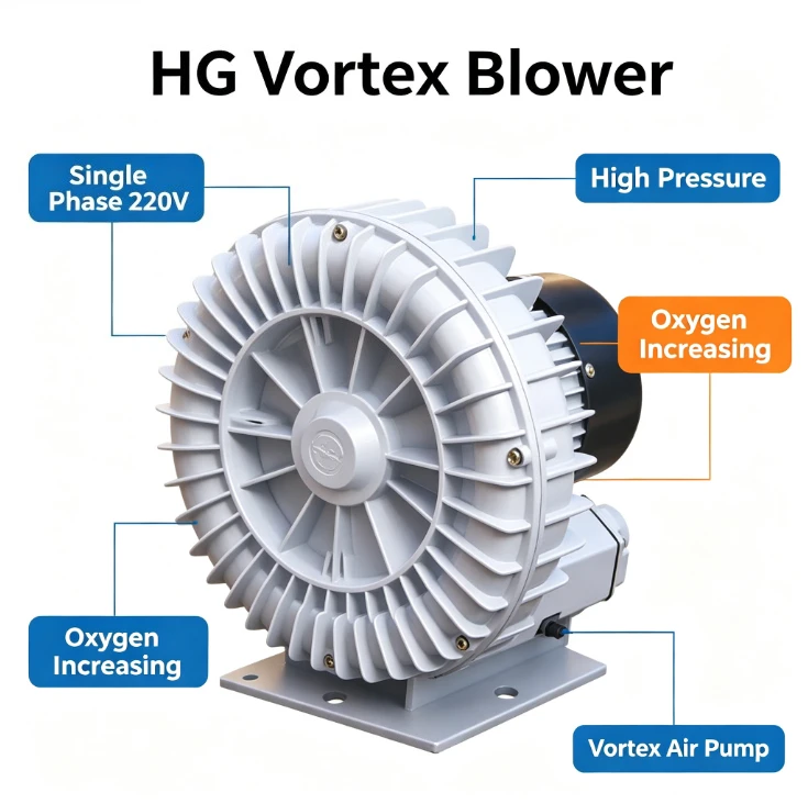 HG Single Phase 220V Vortex Air Blower High Pressure Vacuum Pump Aerator Swimming Pond Oxygen Increasing Machine For Aquaculture