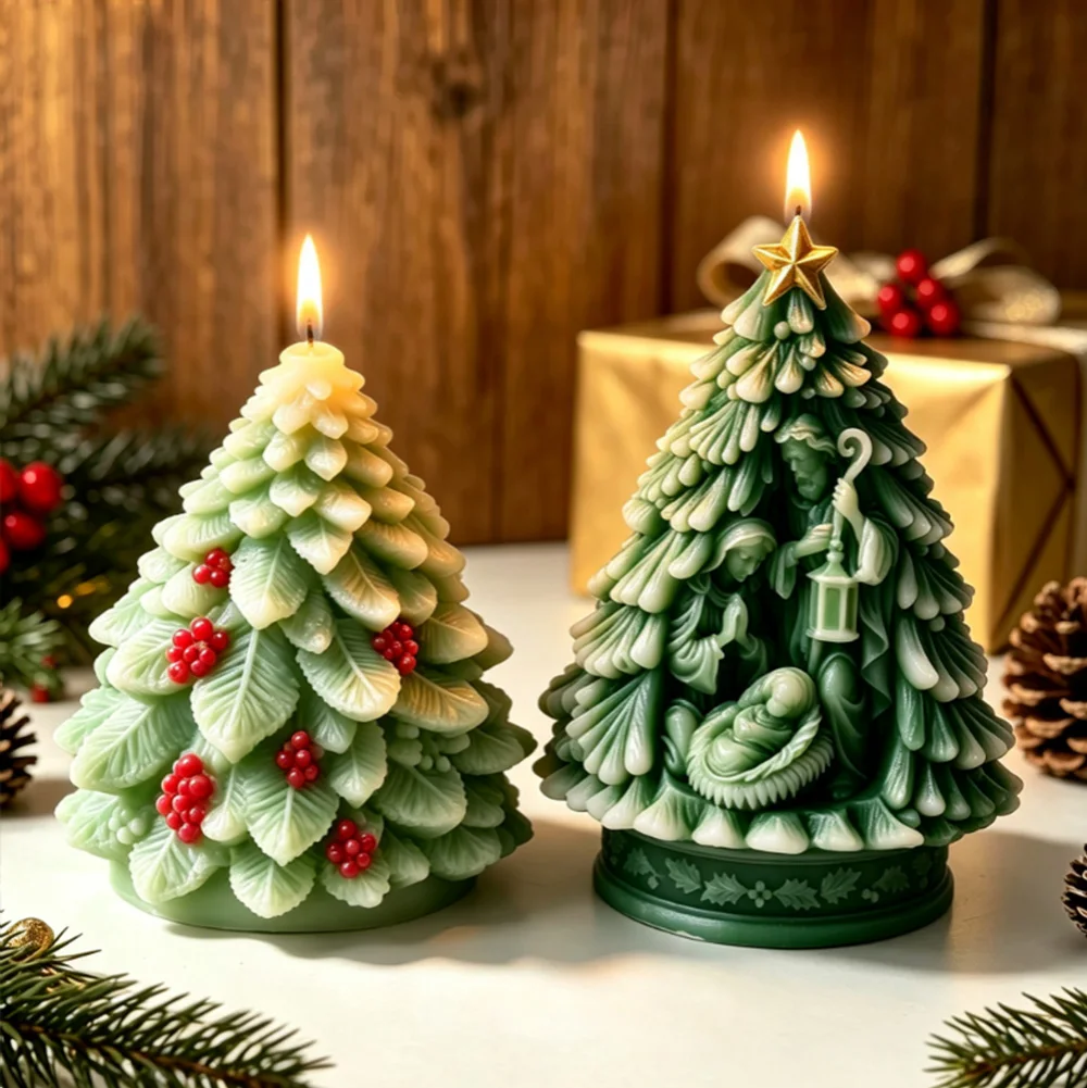 Holy Family Three Tree Silicone Mold Christmas Tree Silicone Candle Plaster Mold Home Decoration Gift view 5