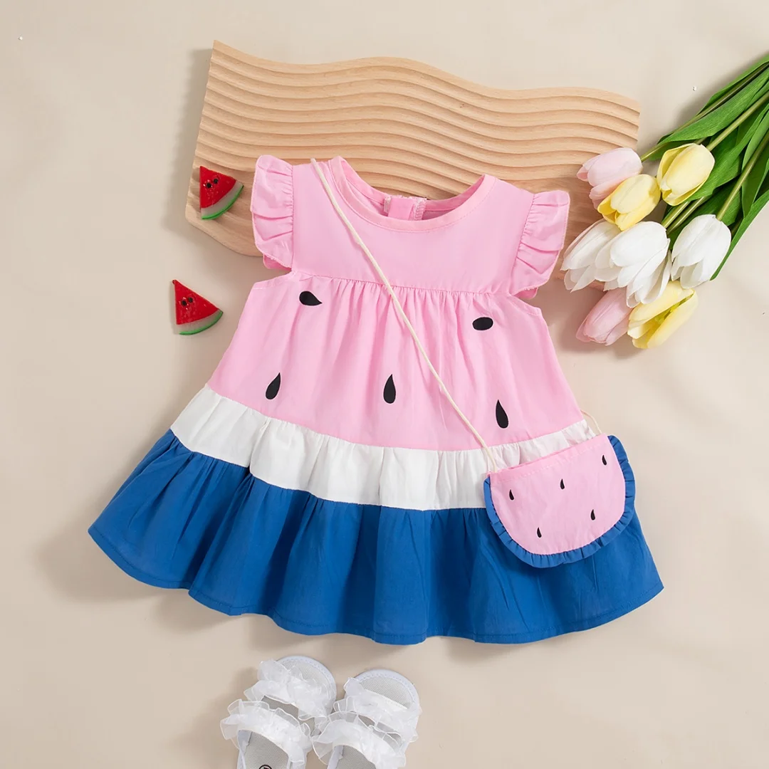 Girls Dresses Summer Cotton Strawberry Cake Dress Baby Girl Dress Cute Casual Baby Girl Clothing With Bag
