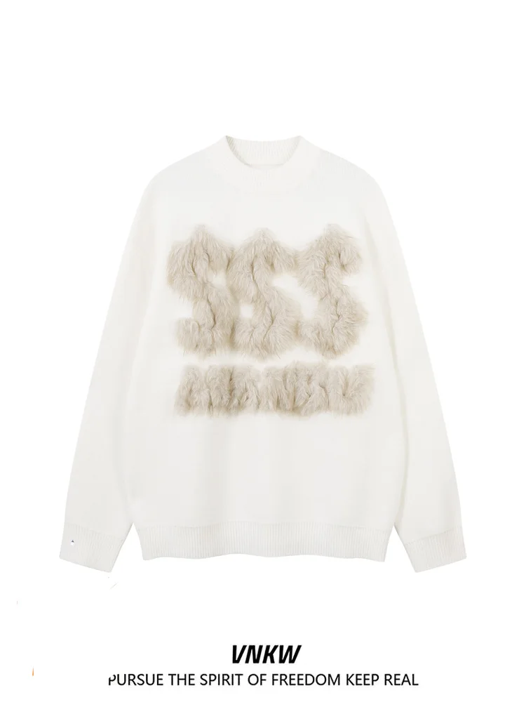 

Thiened Letter Embroidery Plu Knitted Sweater Men Women Autumn Winter Lazy Oversize Couple's Soft Medium Gauge Long Sve