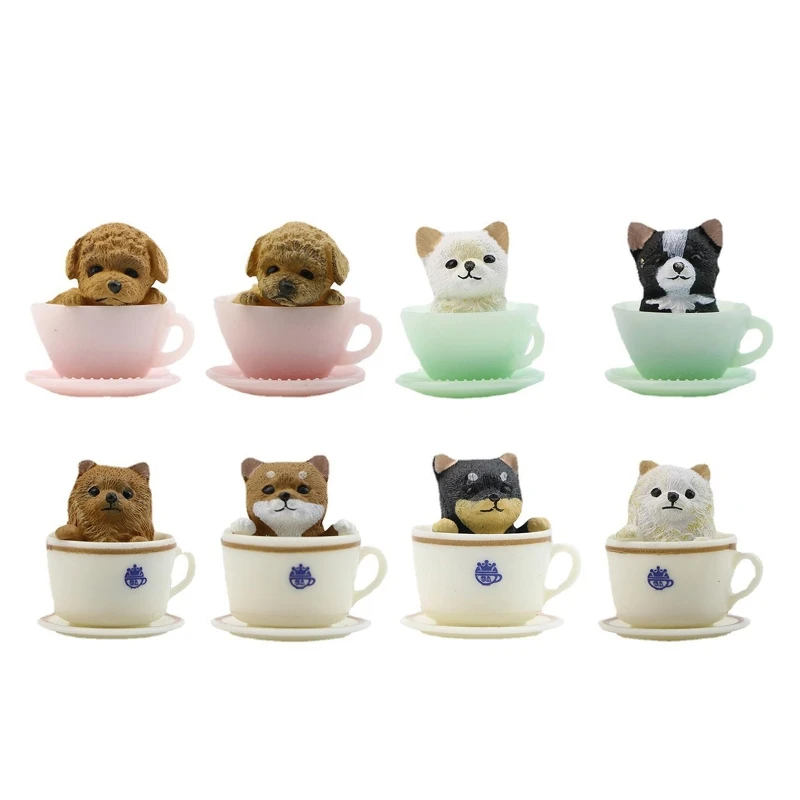 8 pezzi Teacup cani gatti ornamenti Mini animali fata giardino figurine accessori