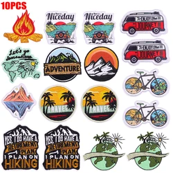 10PCS/Set Mountain Camping/Adventure Embroidery Patches For Jackets Bus Jeep Bicycle Iron On Patches For Clothing Backpack DIY