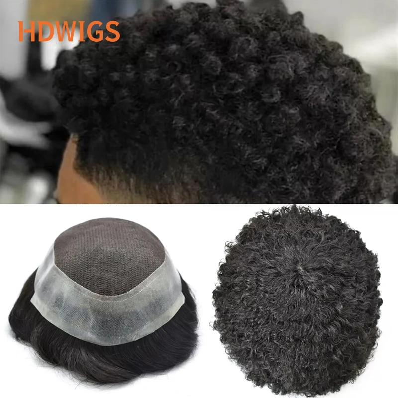 

Curly Australia Man Toupee Lace PU Indian Human Hair Wigs Afro Men's Capillary Prothesis 100% Natural Hair System Replacement