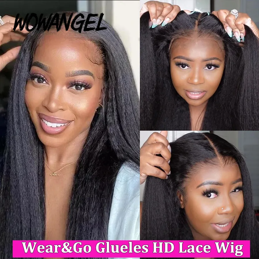 

Ultra-Fitted Glueless 13x6 HD Lace Front Wigs Yaki Straight Wig Human Hair Wigs Kinky Straight Ready to Wear Wigs For Woman