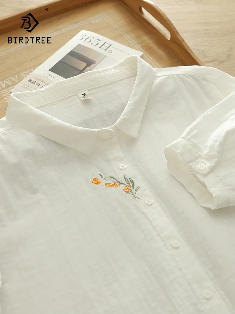 

Новая летняя женская блузка из хлопковой пряжи с рукавом 3/4, вышивкой на лацканах, в стиле Mori Girl, модная, удобная, тонкая, свободного кроя T64825CC