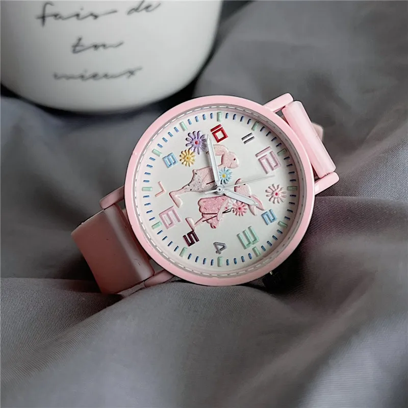 2024 NEW Kids Watch Children Girls Boys Students Rabbit Colourful Silicone Watches Lovely Stars Party Gift Quartz Wrist Watch