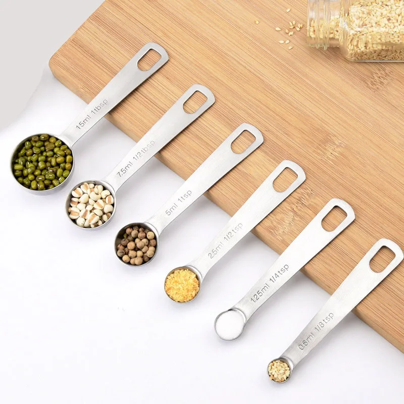 Multipurpose Food-grade Stainless Steel Measuring Spoon Coffee Powder Spice Measure Scoop 6pcs/set Kitchen Baking Tools JJA008