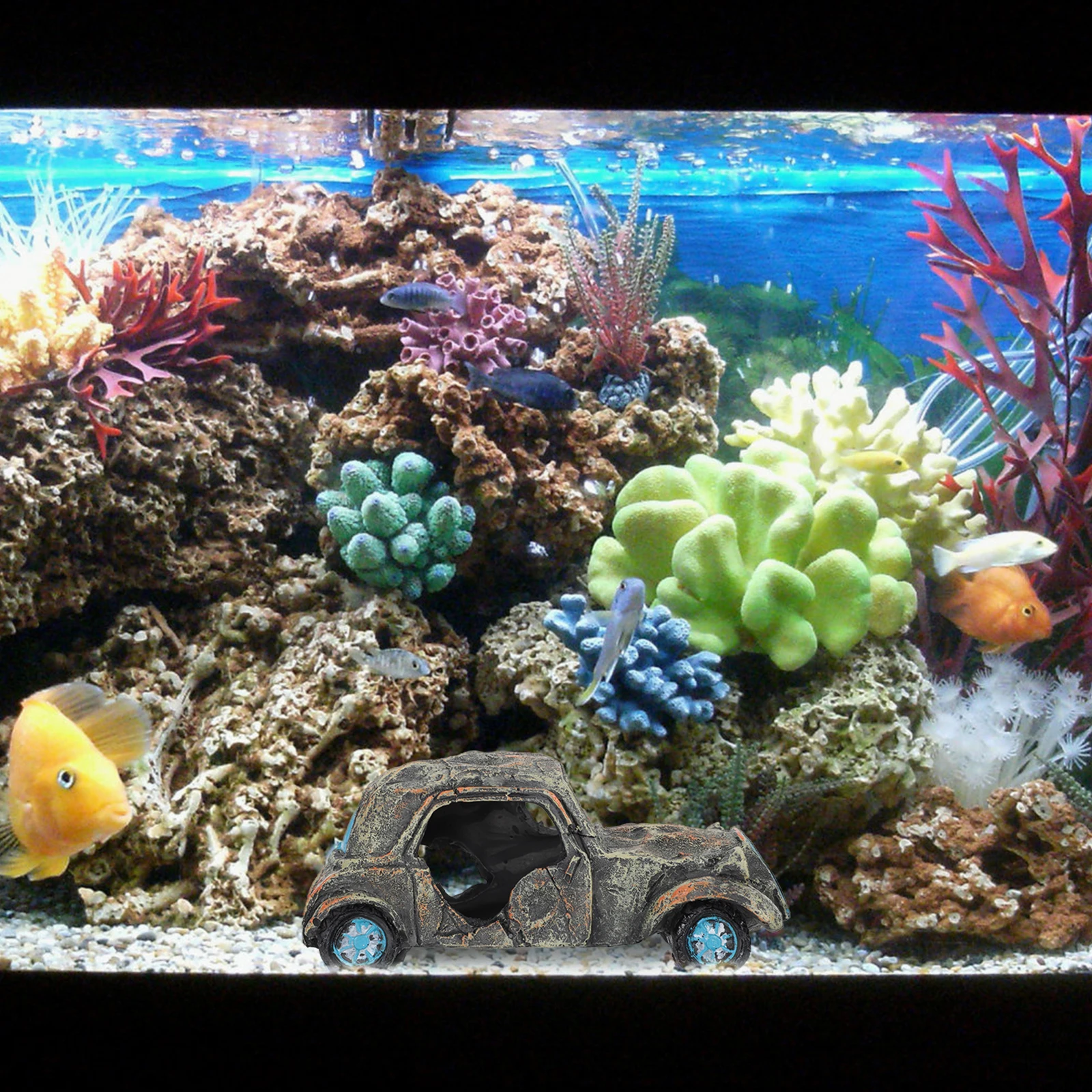 

Car Wreckage Ornament Decor Aquarium Hideout Lightweight Safe for Fish Tank Supply Miniature Resin Craft Unique Landscape Fish