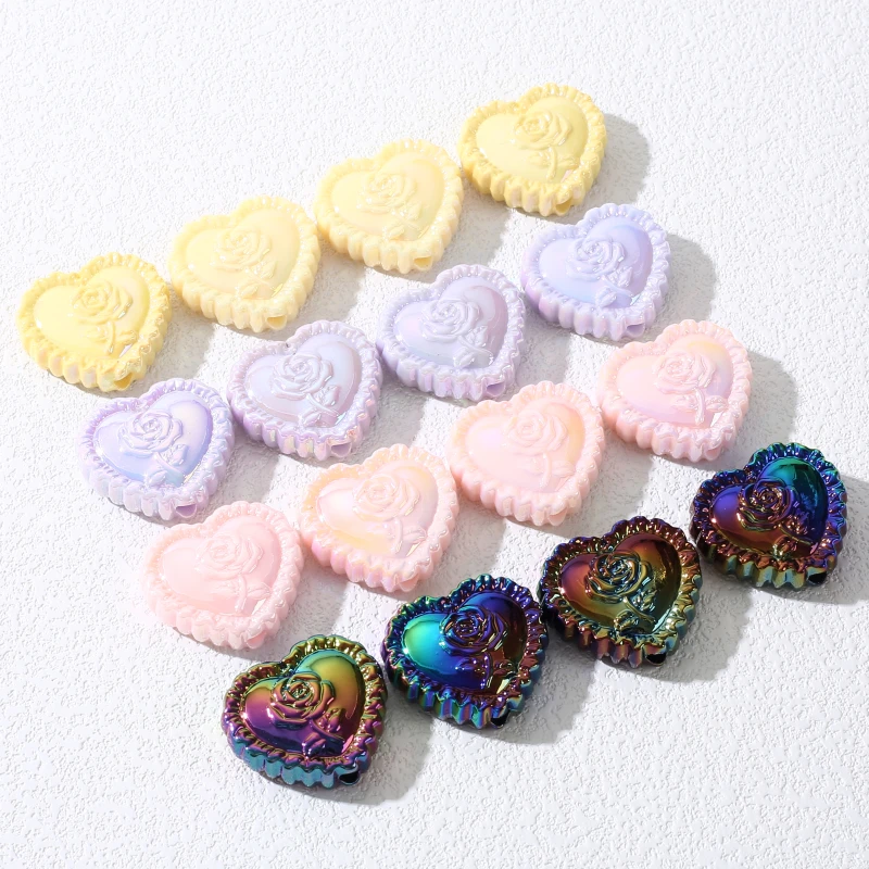 10Pcs 20x23mm Acrylic Jewelry Beads Colorful Heart Shape Loose Beads For Jewelry Making DIY Necklace Bracelet Earring Pendant