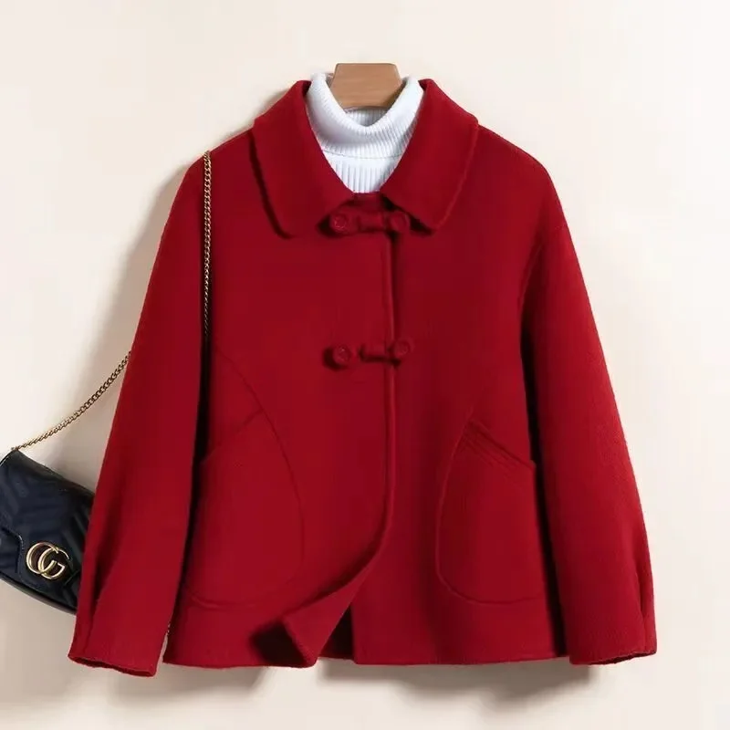 Autumn Women High End Double Sided Wool Outwear Korean Lady Casual Woolen Jacket Winter Female Fashion Large Size 5XL Blend Coat