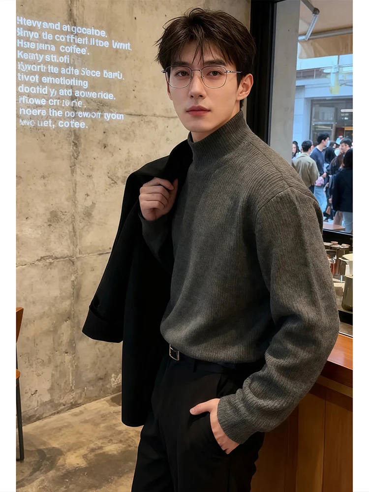 

American Sle Thiened Fce Lined f High Collar Men's Knitted Sweater Winter Warm Base Layer irt Sli Inner Wear