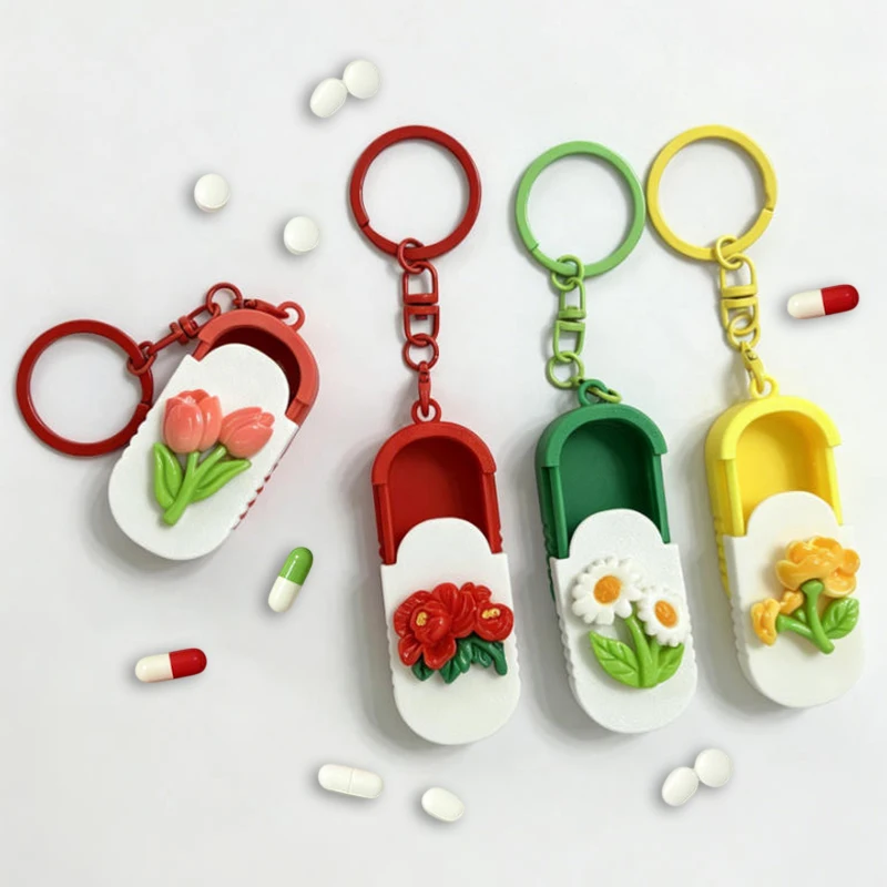~Portable Pill Case With Keychain Mini Pill Organizer Daily/Travel/Office Medicine Box Multifunctional Small Item Storage Box