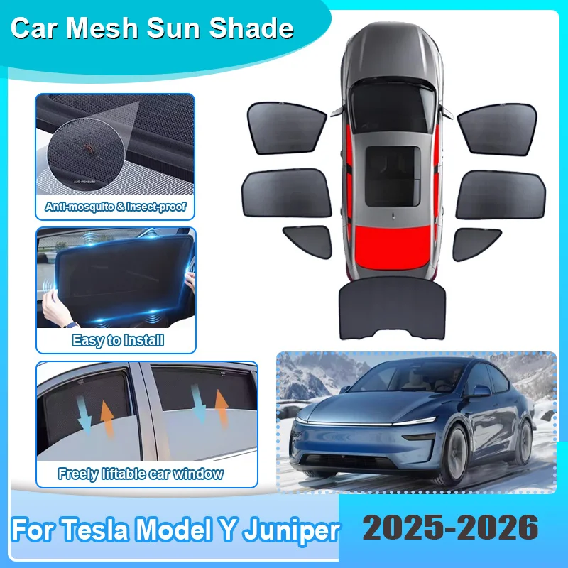 

Солнцезащитная сетка на окна автомобиля для Tesla Model Y Juniper 2025-2026: теплоизоляция, защита от УФ-лучей, аксессуары для авто
