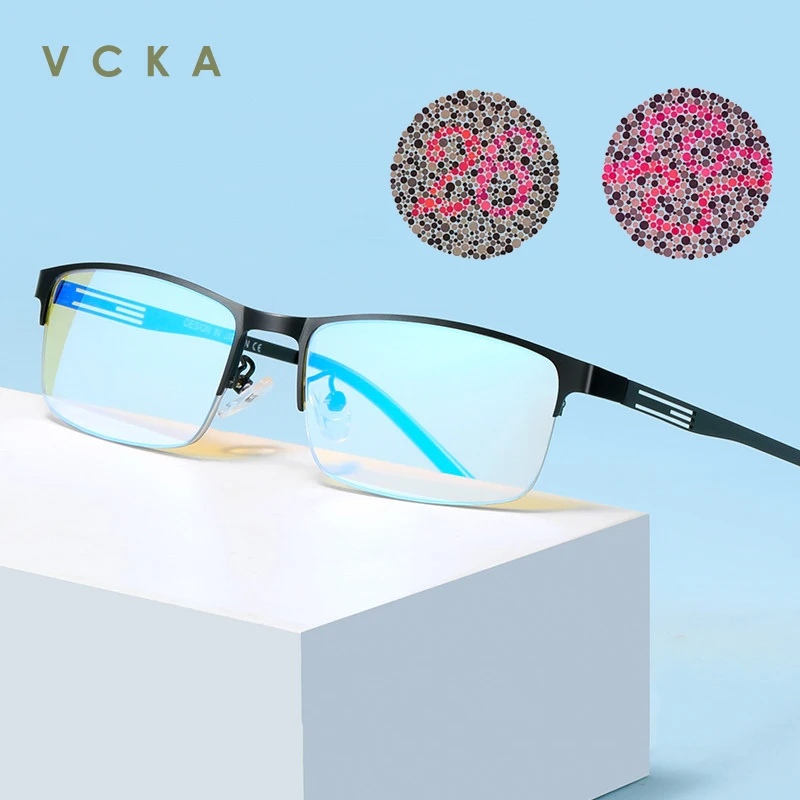 

VCKA Half Frame Double-sided Coating Color Blind Glasses Anti Blue Light Transparent Traffic Test Weak Men Eyewear