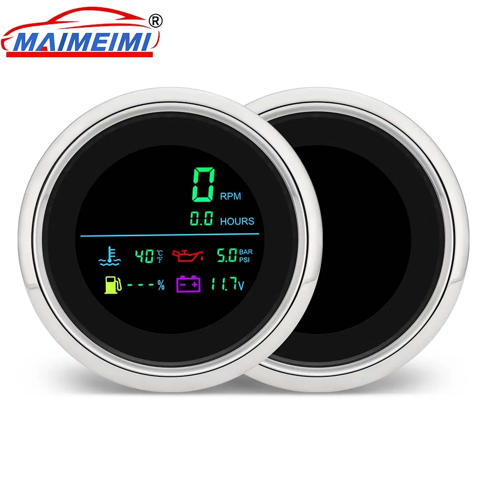 

85mm LCD Digital Car Gauge 6-IN-1 Tachometer+ Fuel Level+Water Temperature+Voltage+oil pressure gauge 0-190m