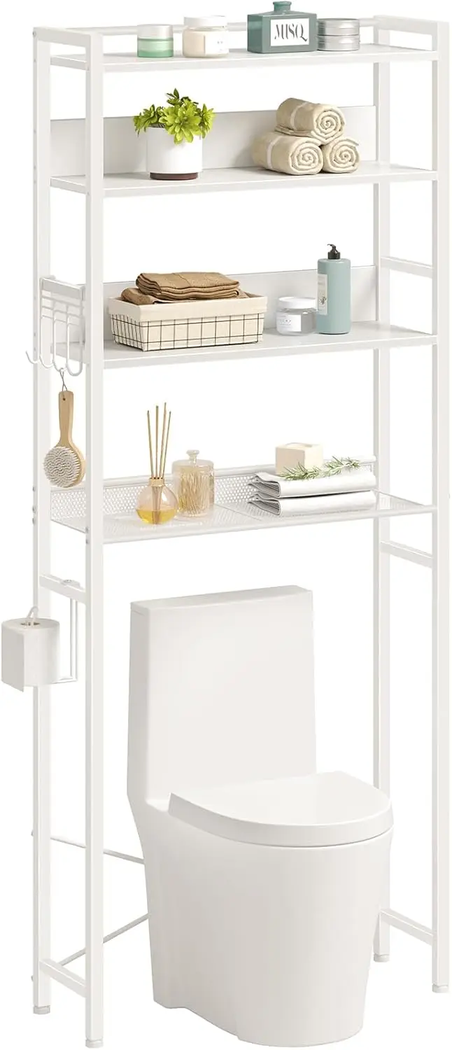 

The Toilet Storage 4-Tier, Freestanding Bathroom Organizer, Sturdy Behind Toilet Rack with Hooks