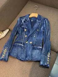 Nuovo arrivo Jeans cappotto doppiopetto manica lunga giacca donna moda Streetwear Denim Blazer