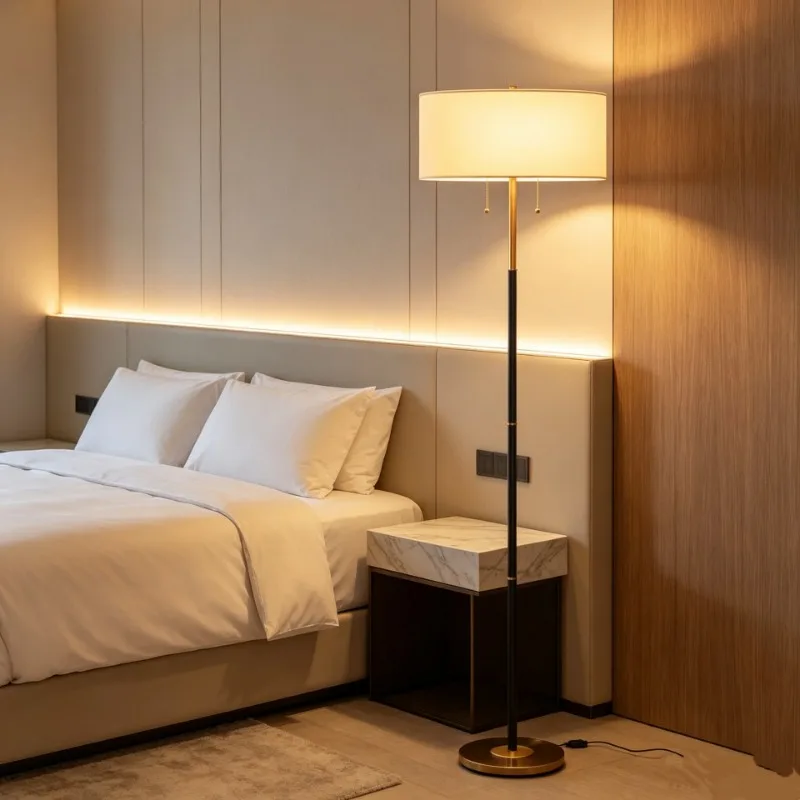 Minimalist double zipper soft light fabric cover living room bedroom bedside floor lamp