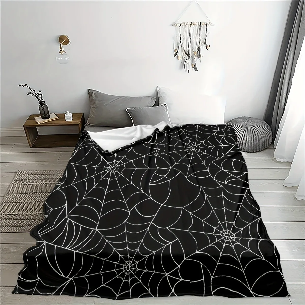 قطعة واحدة من بطانية Spiderweb المخيفة للهالوين ليالي مريحة، بطانية من الفلانيل، بطانية هدايا الهالوين.