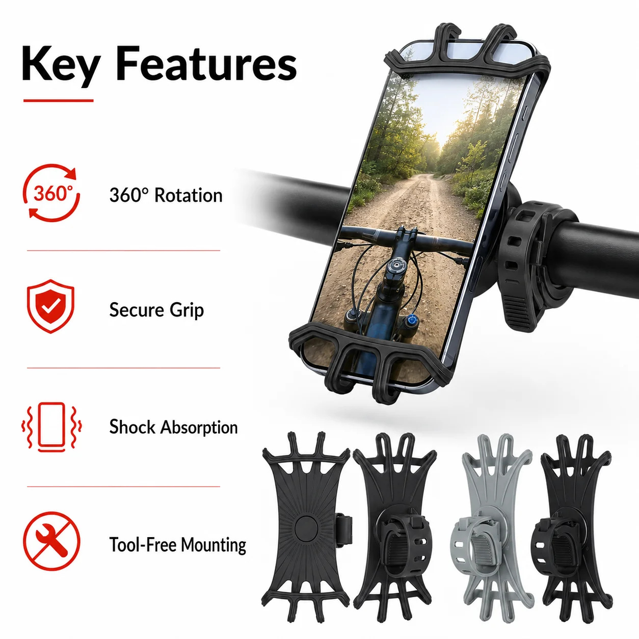 PINMOAP 1PC Premium Bike Phone Holder Anti Vibration Handlebar Mount 360 Degree Rotation For Bicycle MTB Road Cycling Travel